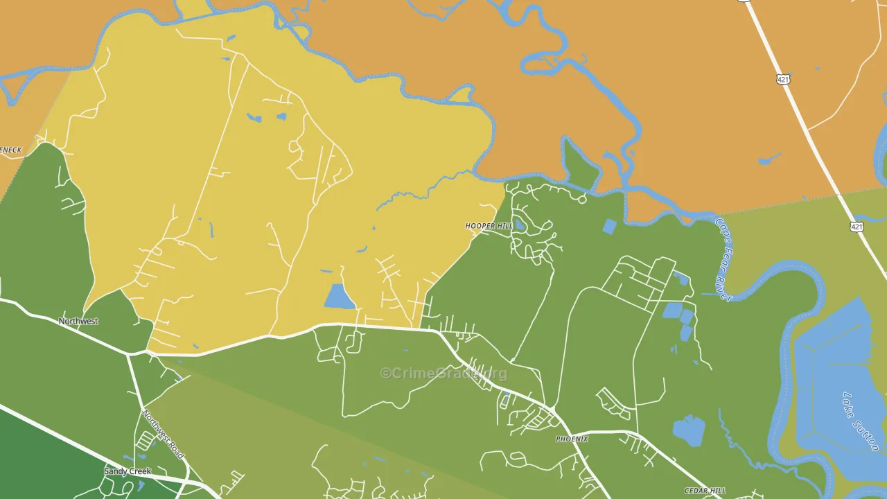 Hooper Hill, NC Map of Burglary Rates