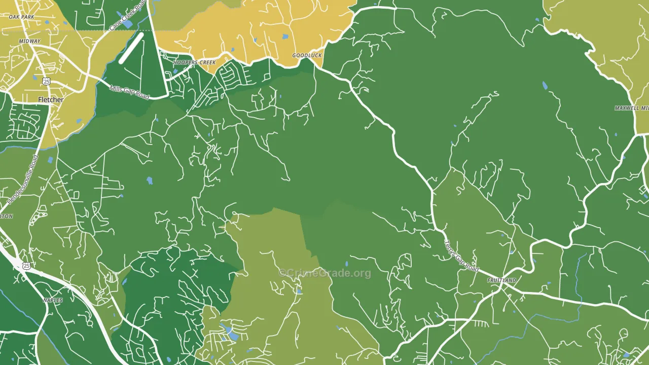 Hoopers Creek, NC Map of Burglary Rates