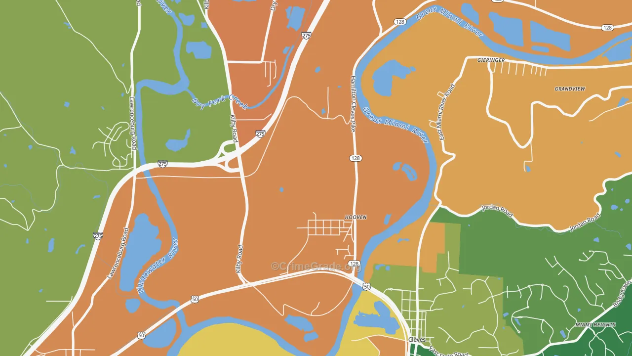 Hooven, OH Map of Burglary Rates