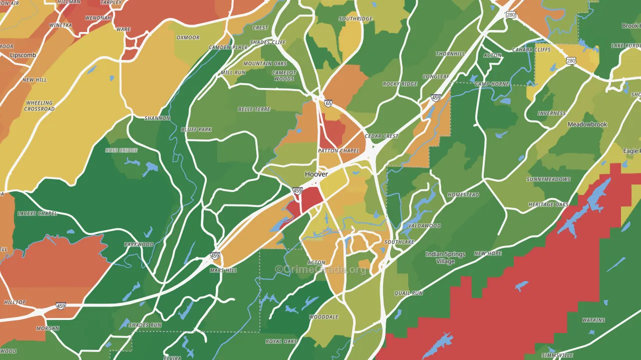 Hoover, AL Map of Burglary Rates