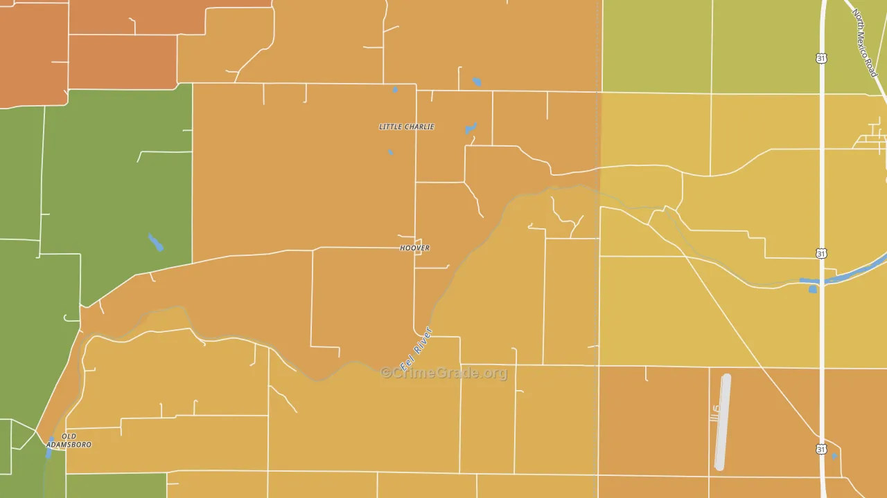 Hoover, IN Map of Burglary Rates