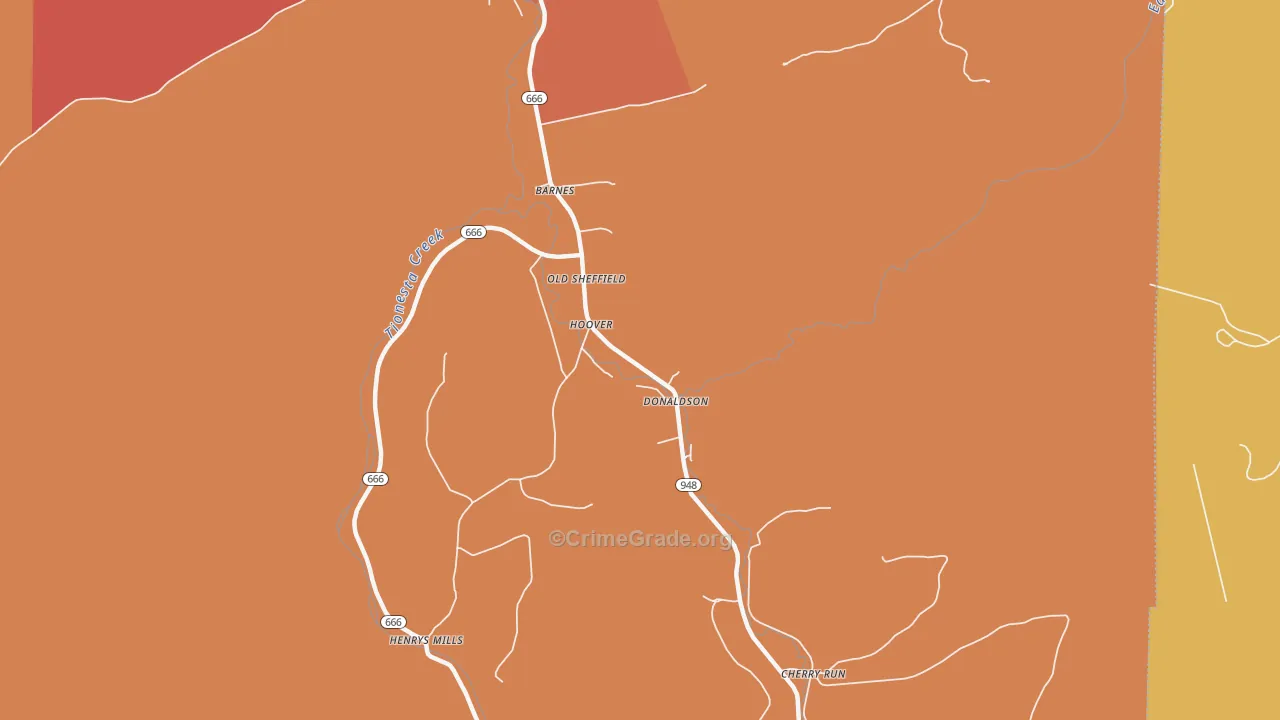 Hoovers, PA Map of Burglary Rates