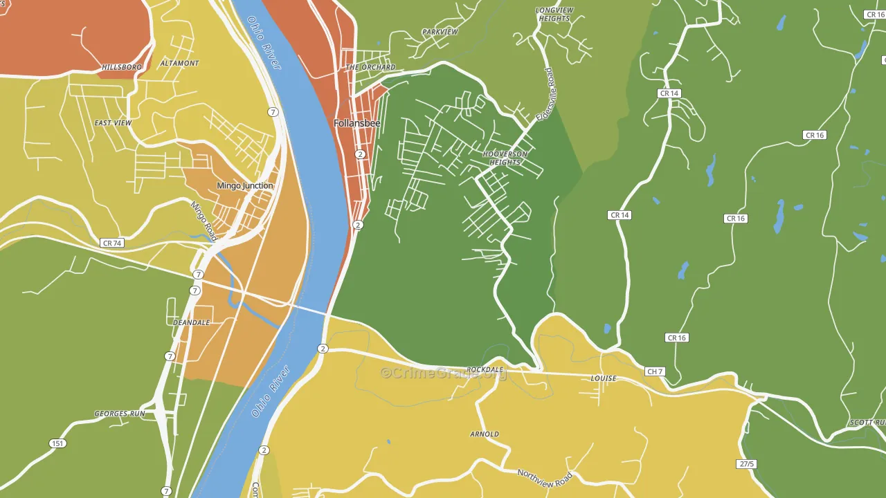 Hooverson Heights, WV Map of Burglary Rates