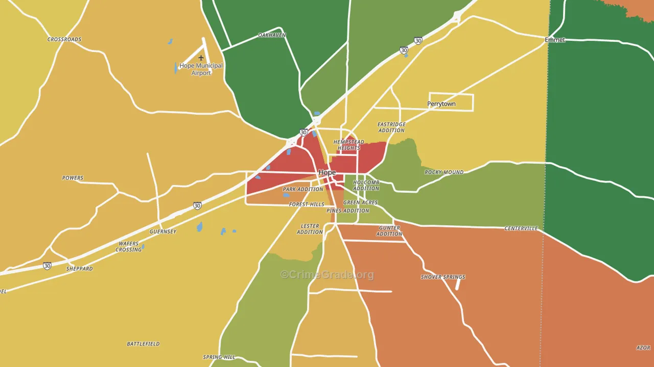 Hope, AR Map of Burglary Rates