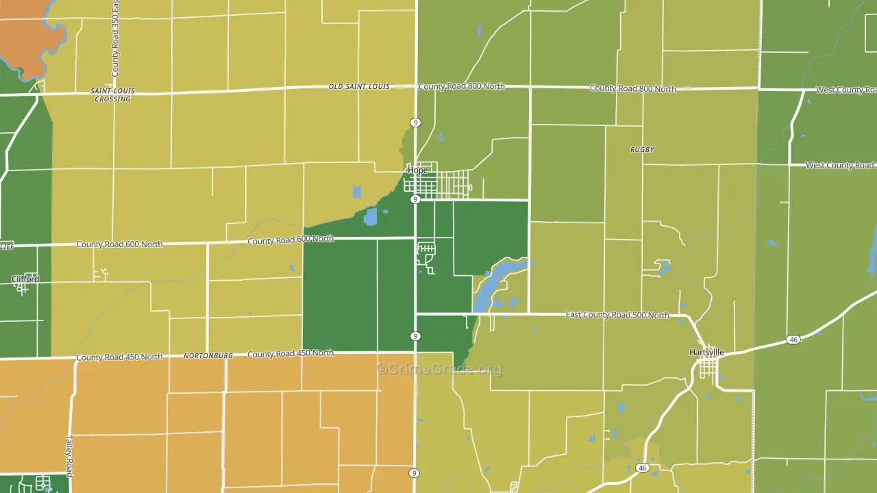 Hope, IN Map of Burglary Rates