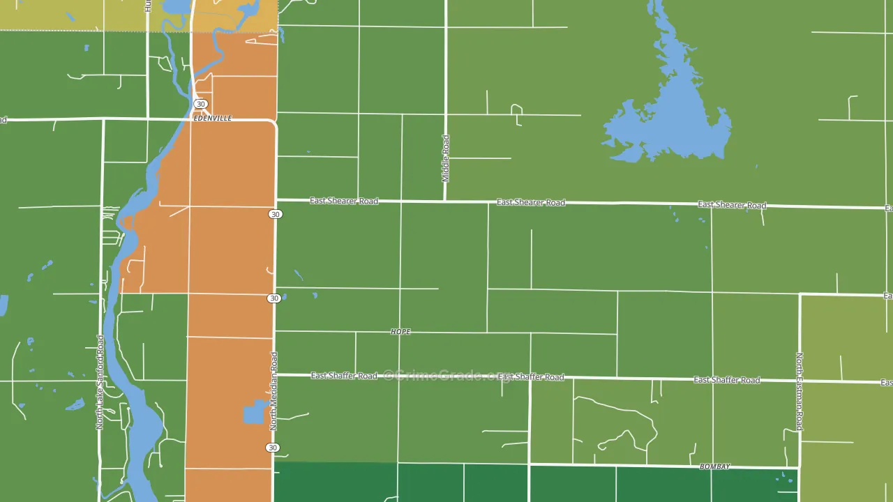 Hope, MI Map of Burglary Rates