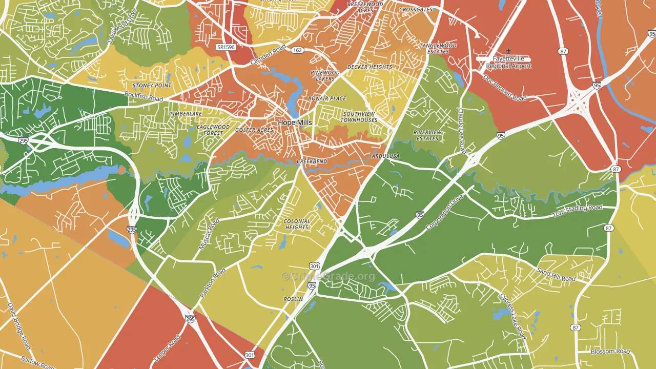 Hope Mills, NC Map of Burglary Rates