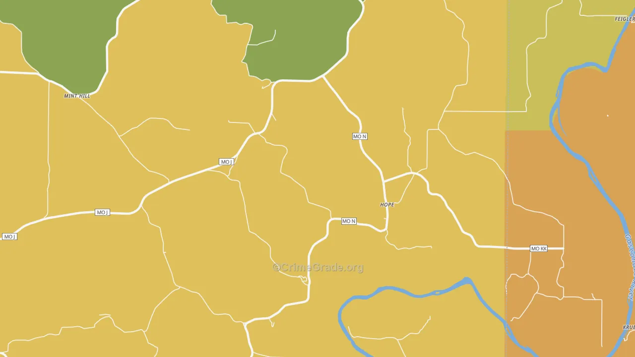 Hope, MO Map of Burglary Rates
