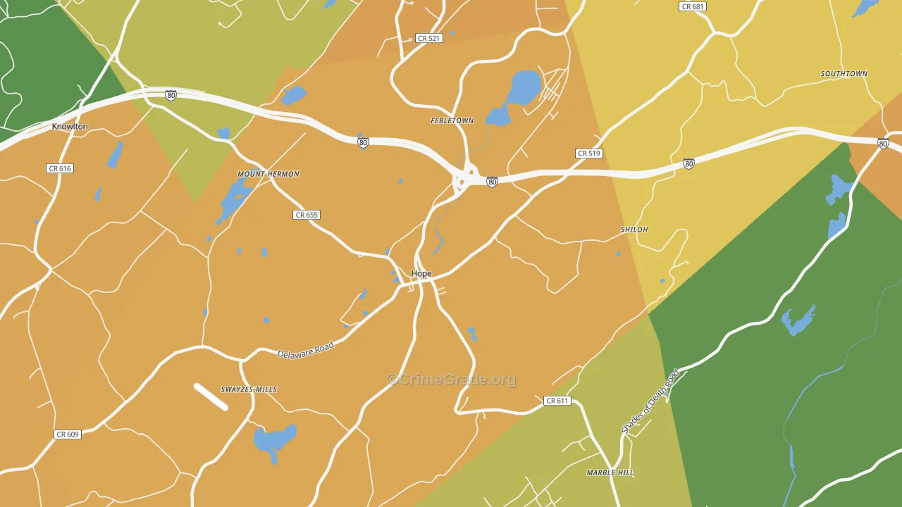 Hope, NJ Map of Burglary Rates