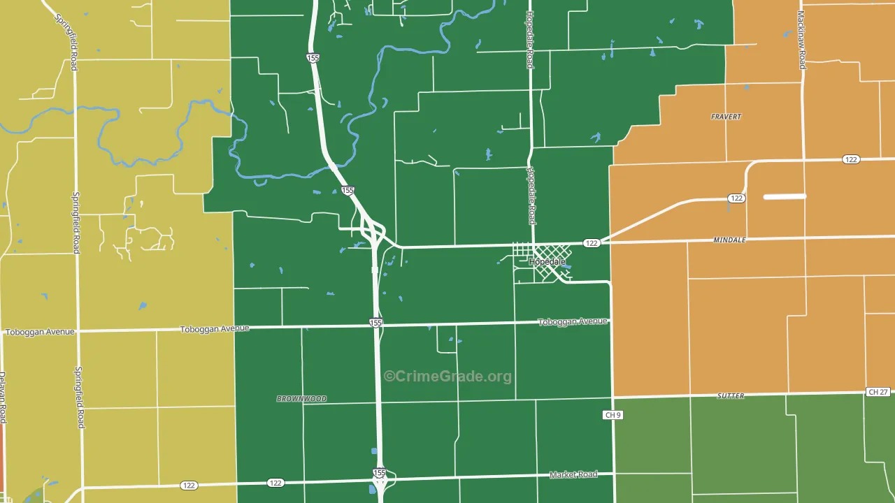 Hopedale, IL Map of Burglary Rates