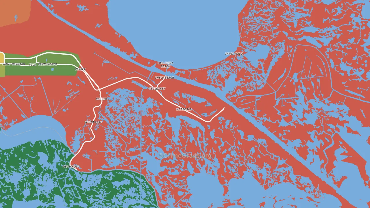 Hopedale, LA Map of Burglary Rates