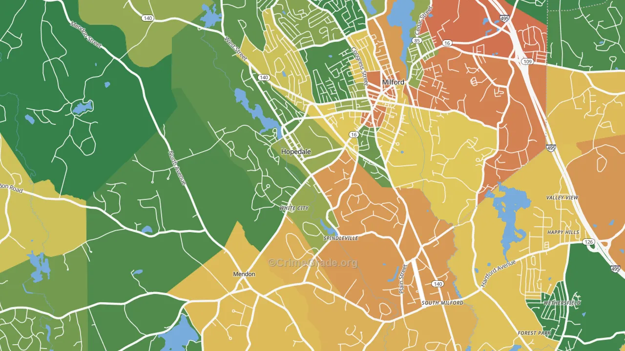 Hopedale, MA Map of Burglary Rates