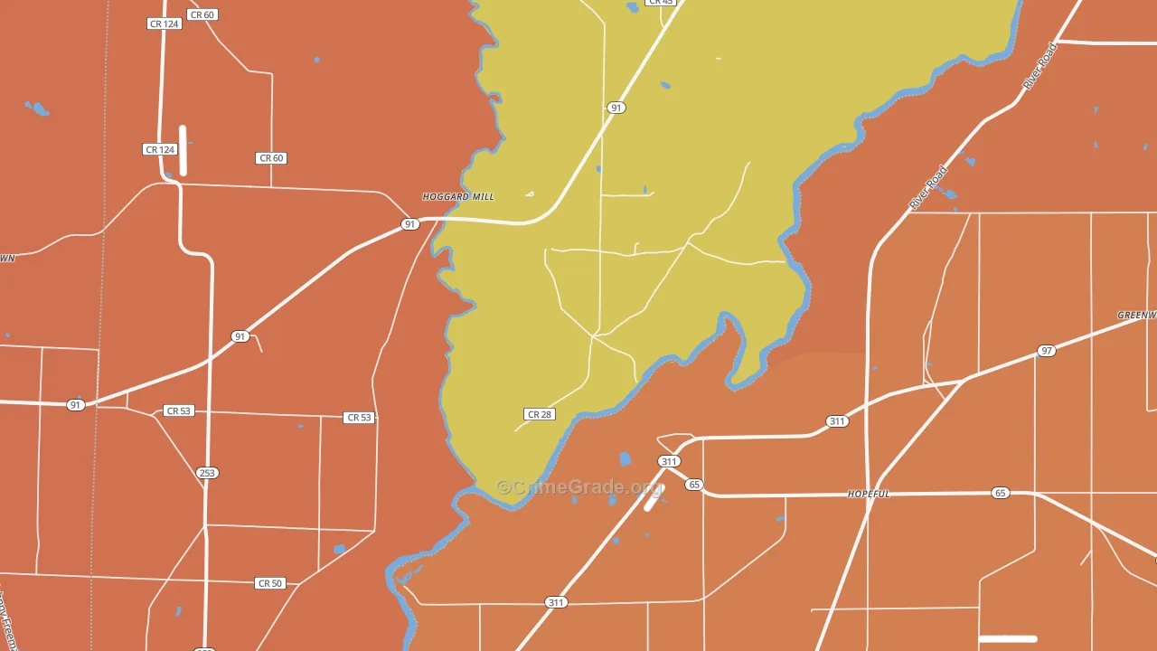 Hopeful, GA Map of Burglary Rates