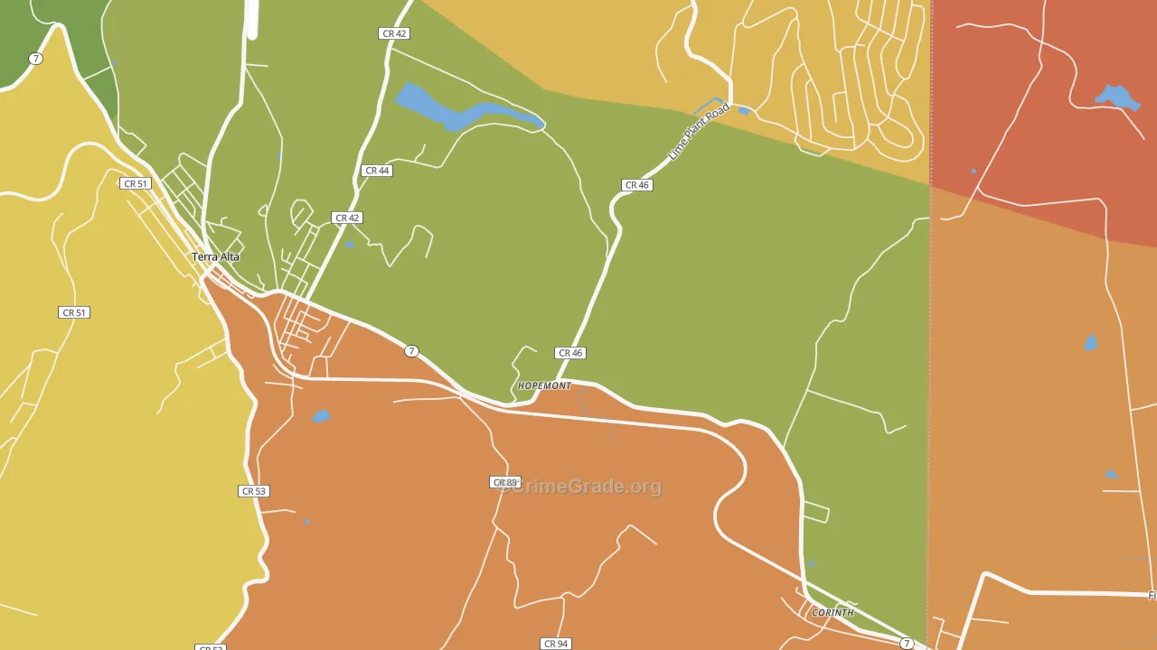 Hopemont, WV Map of Burglary Rates