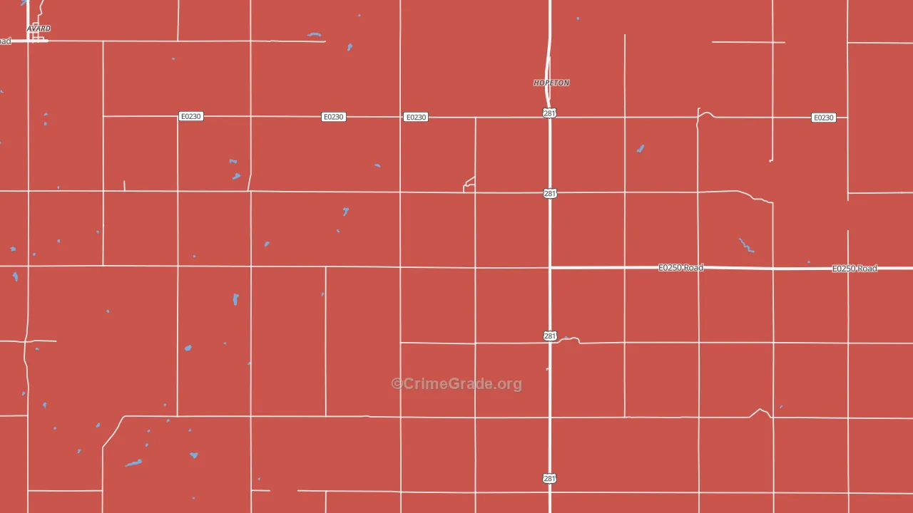 Hopeton, OK Map of Burglary Rates