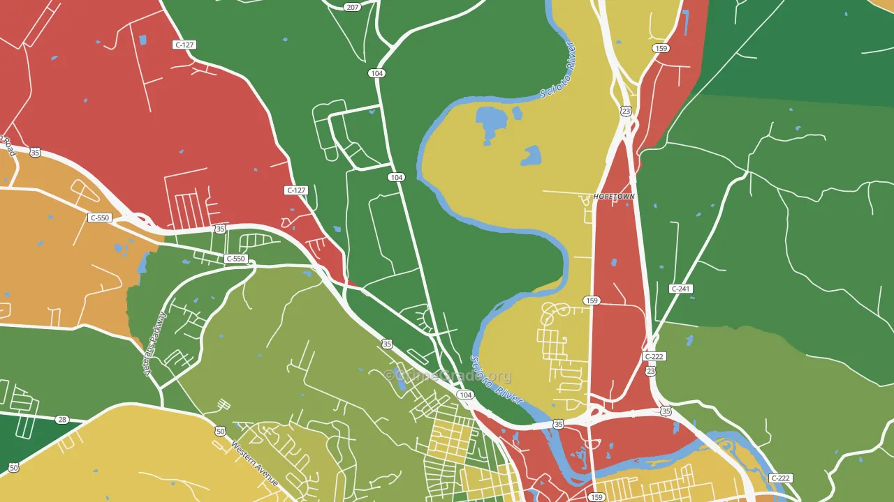 Hopetown, OH Map of Burglary Rates