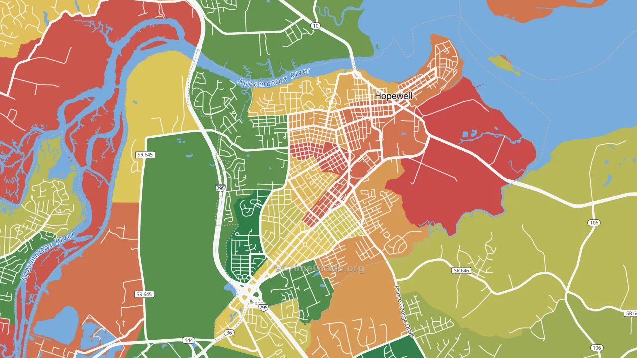 Hopewell City, VA Map of Burglary Rates