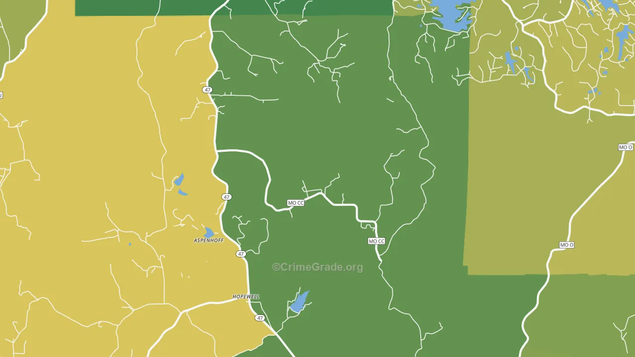 Hopewell, MO Map of Burglary Rates