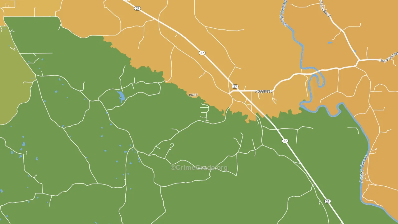 Hopewell, MS Map of Burglary Rates