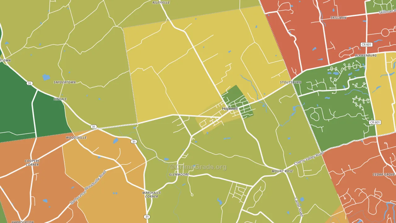 Hopewell, NJ Map of Burglary Rates