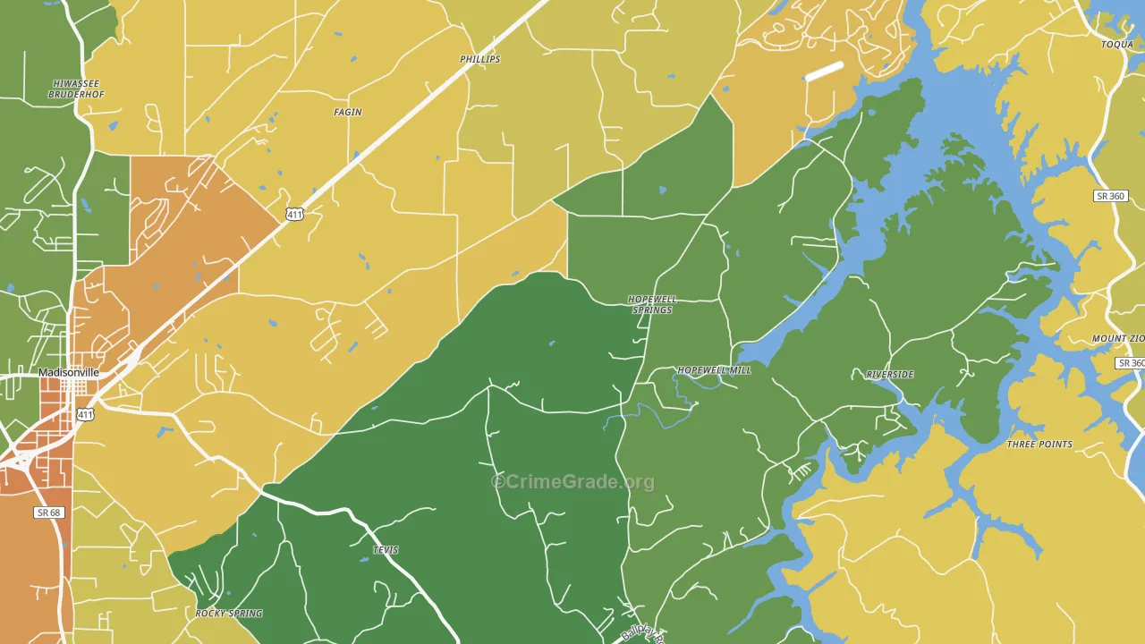 Hopewell Springs, TN Map of Burglary Rates