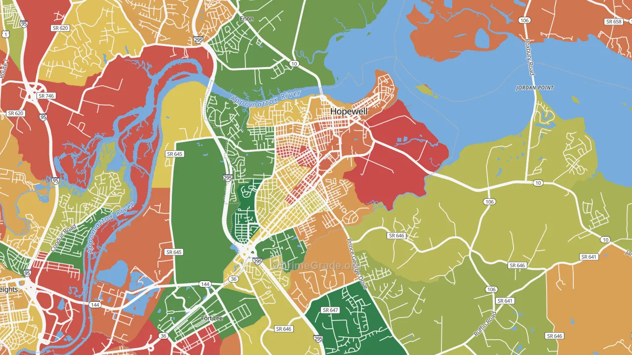 Hopewell, VA Map of Burglary Rates
