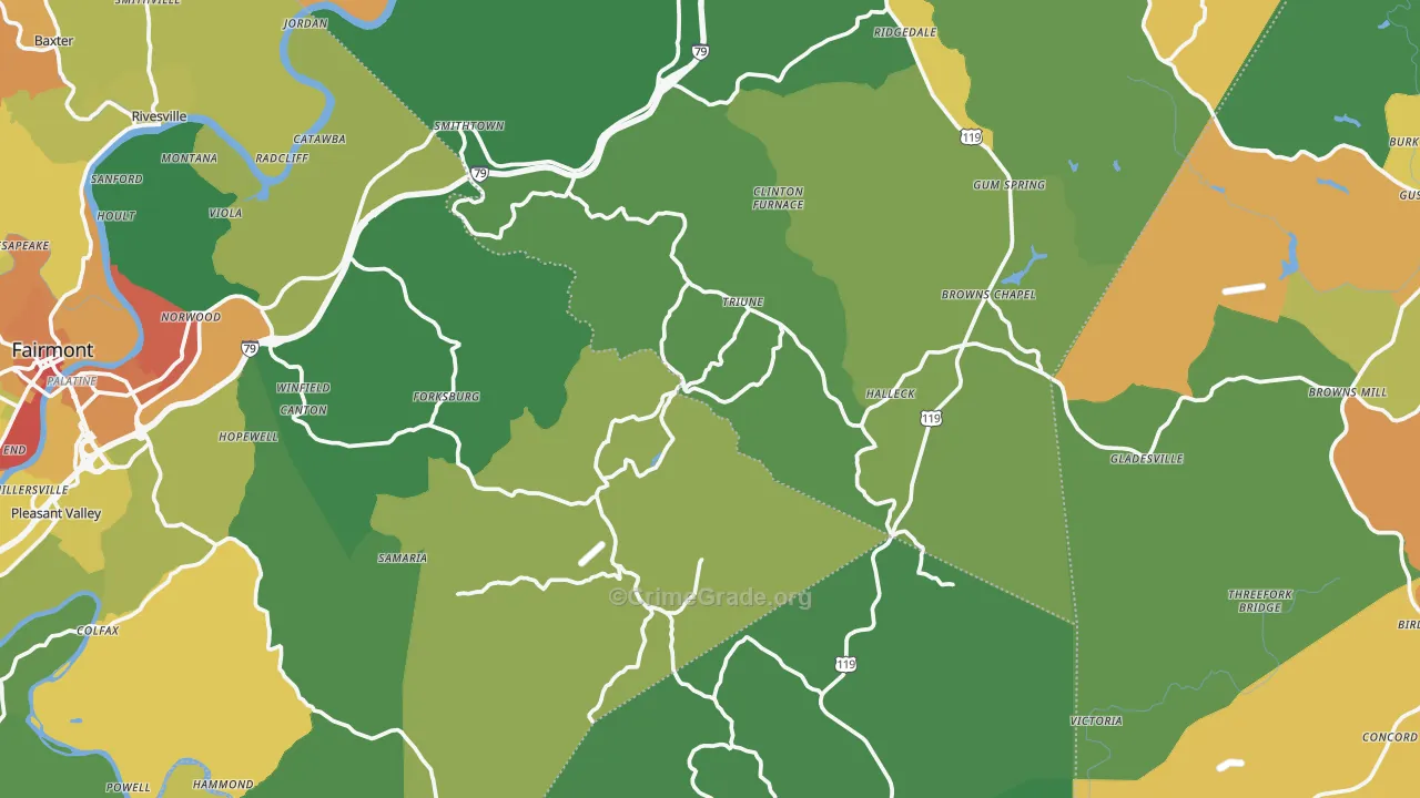 Hopewell, WV Map of Burglary Rates