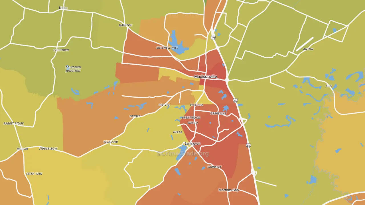 Hopkins County, KY Map of Burglary Rates