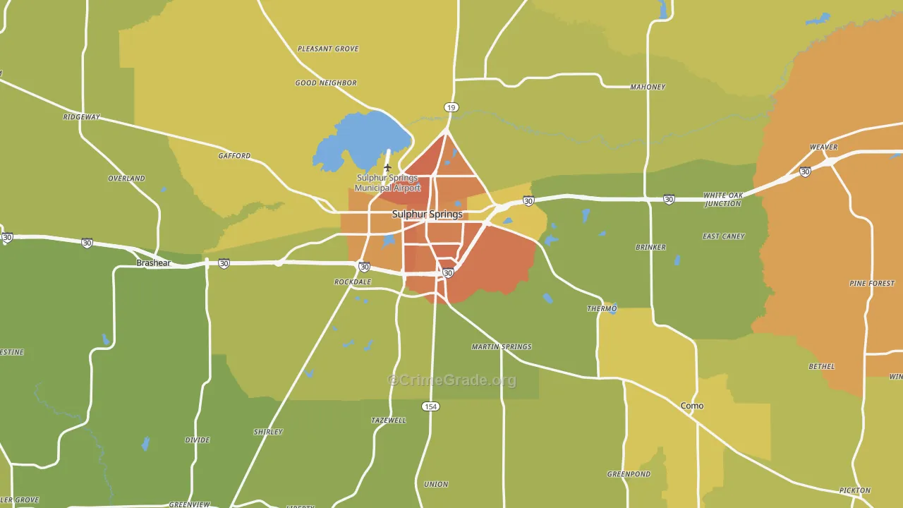 Hopkins County, TX Map of Burglary Rates