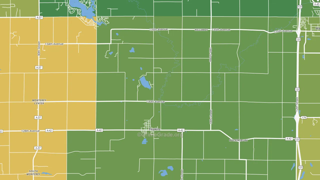 Hopkins, MI Map of Burglary Rates