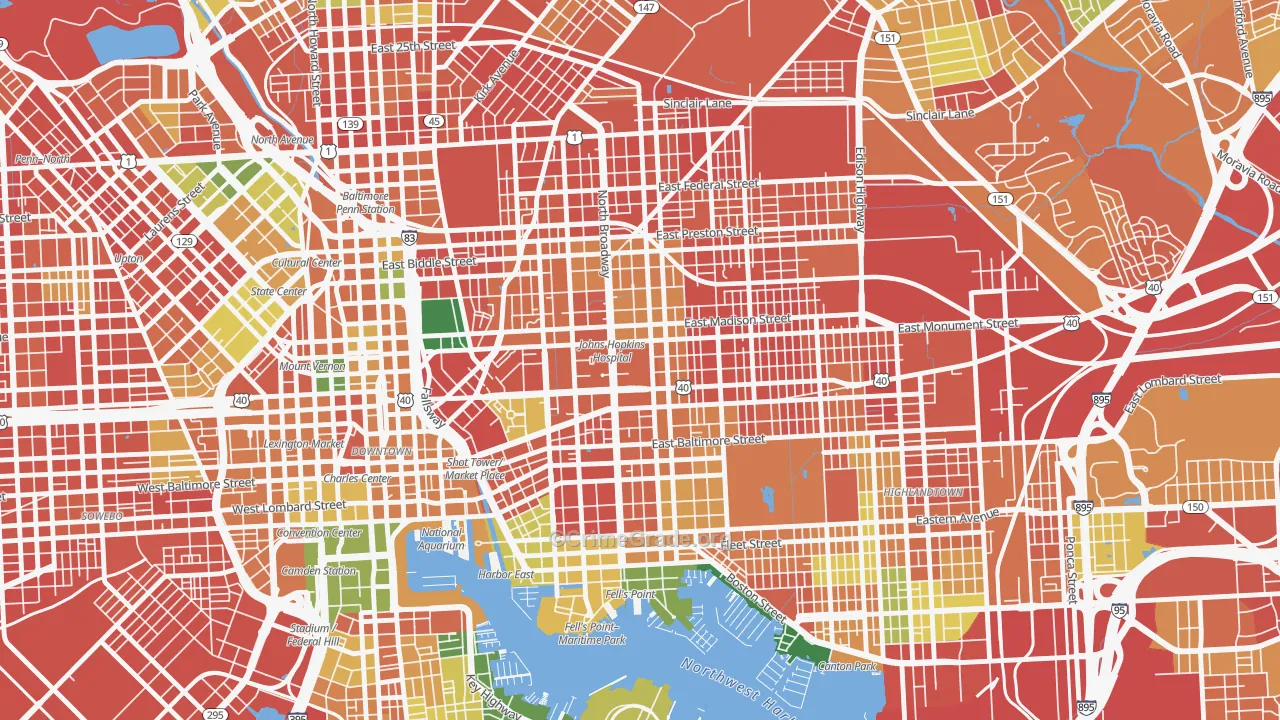 Hopkins-Middle East, Baltimore, MD Map of Burglary Rates