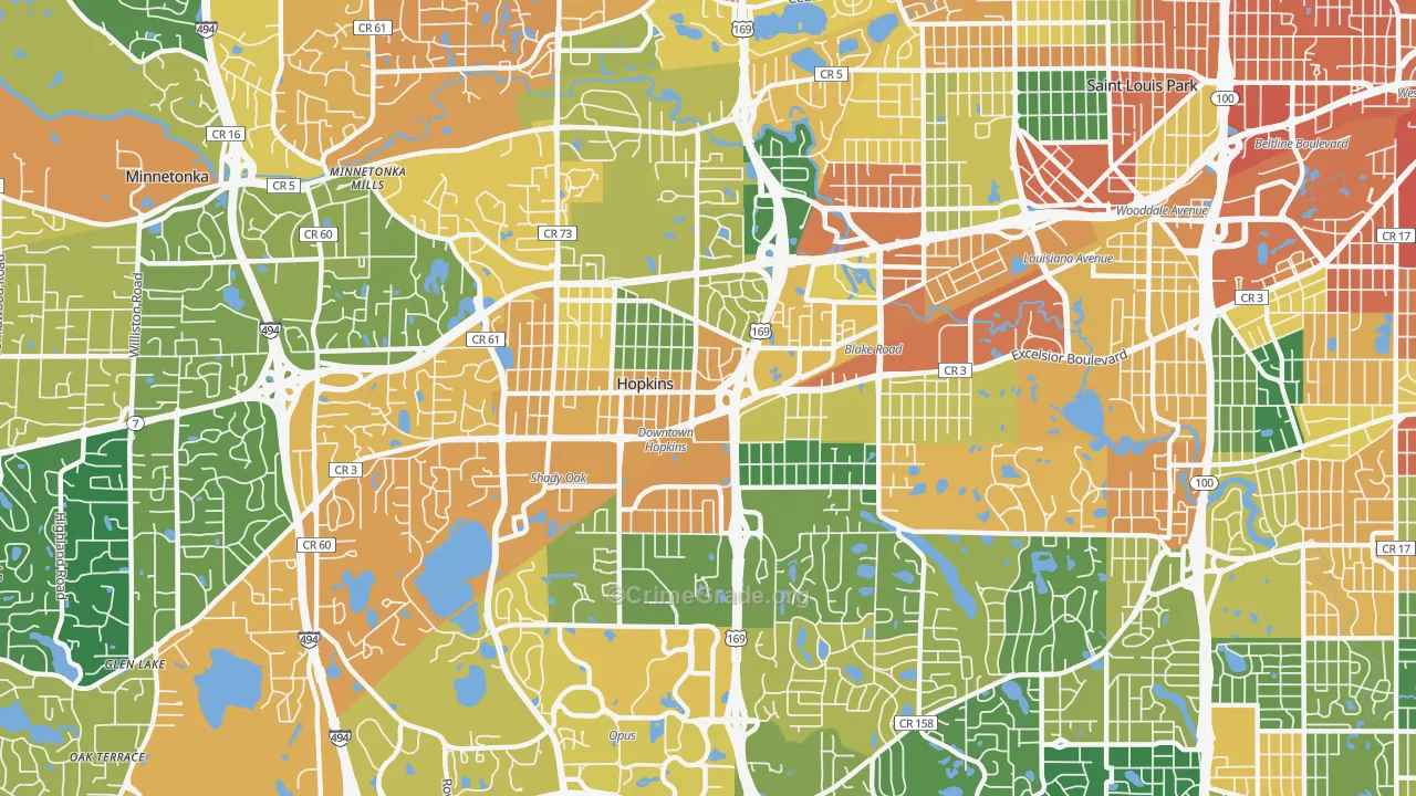 Hopkins, MN Map of Burglary Rates