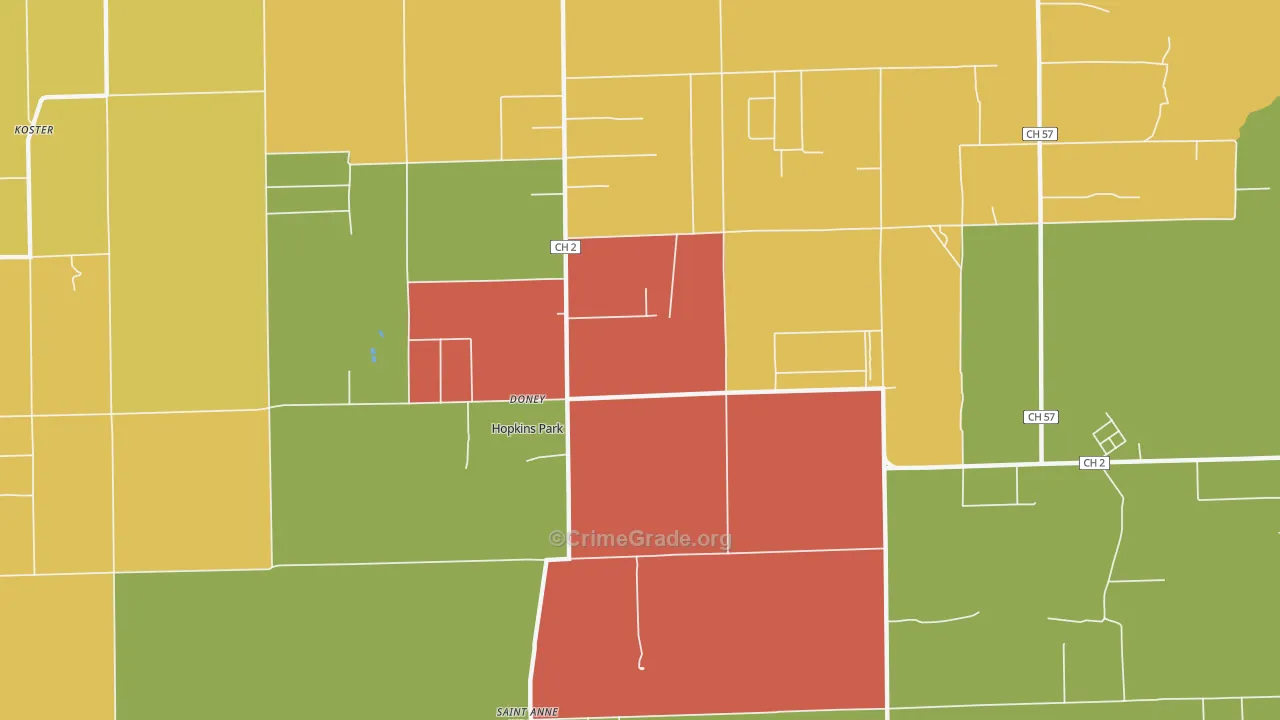 Hopkins Park, IL Map of Burglary Rates