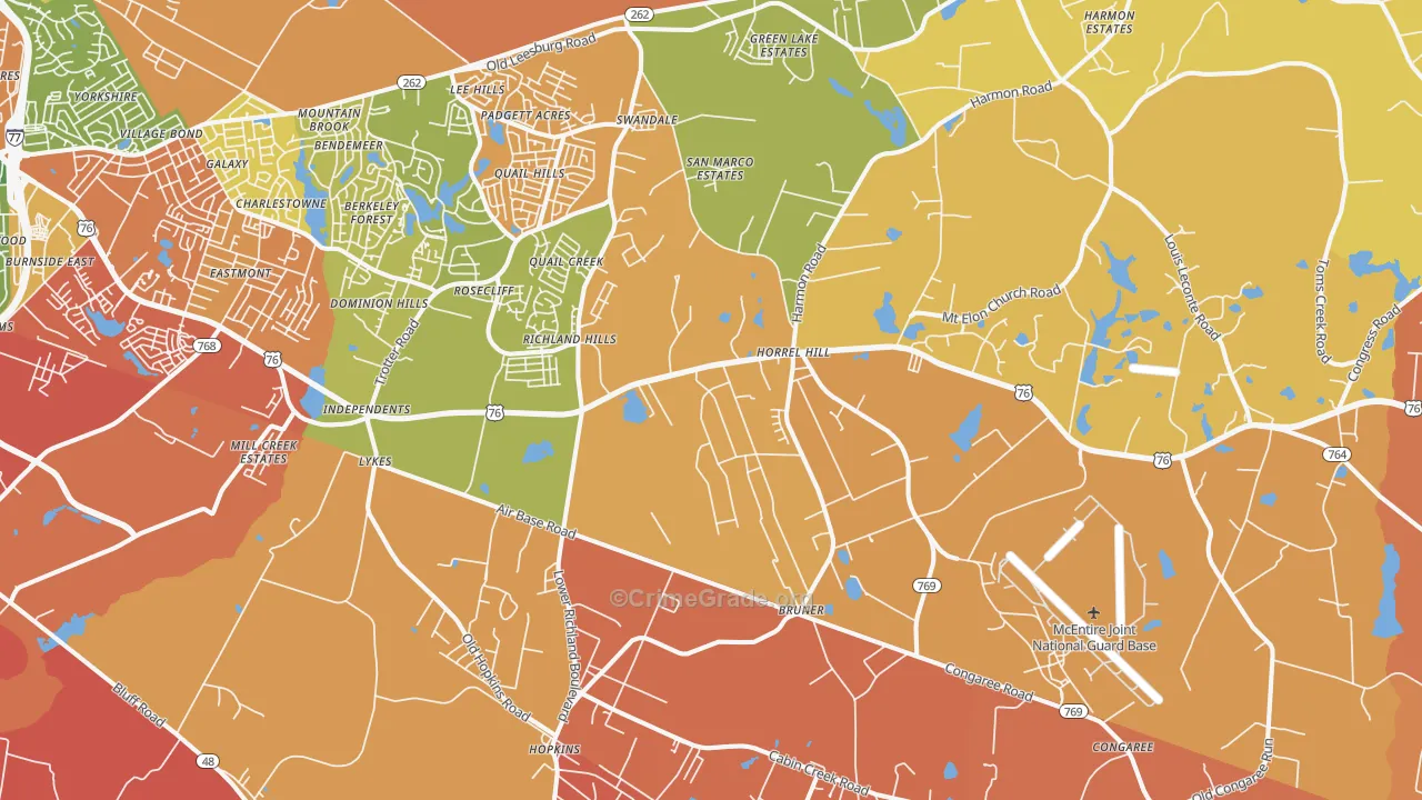 Hopkins, SC Map of Burglary Rates