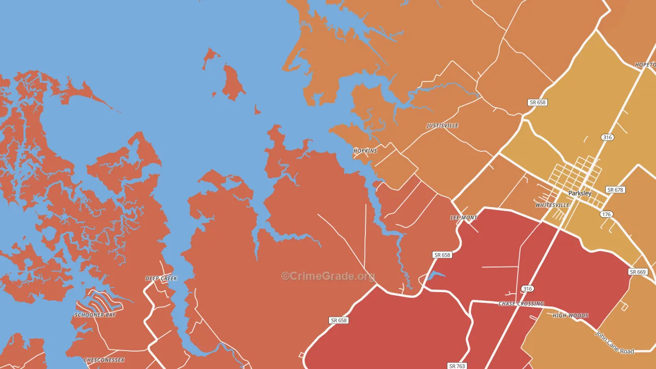 Hopkins, VA Map of Burglary Rates