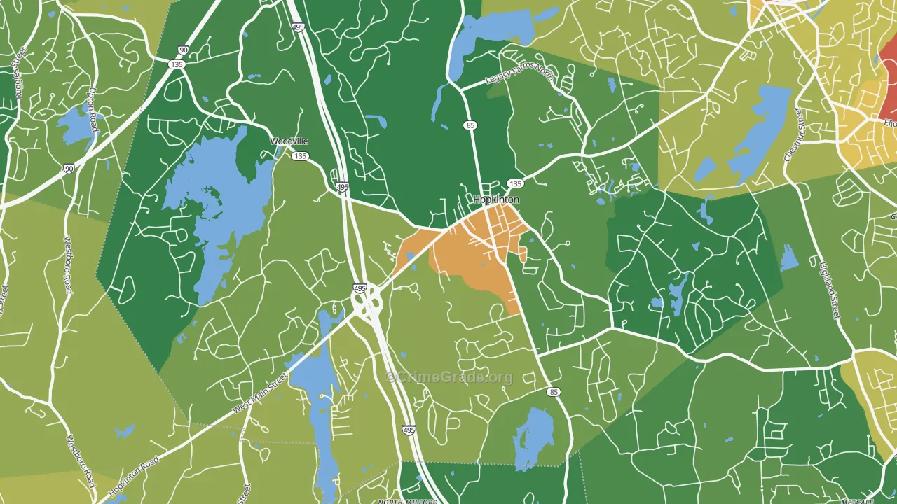 Hopkinton, MA Map of Burglary Rates
