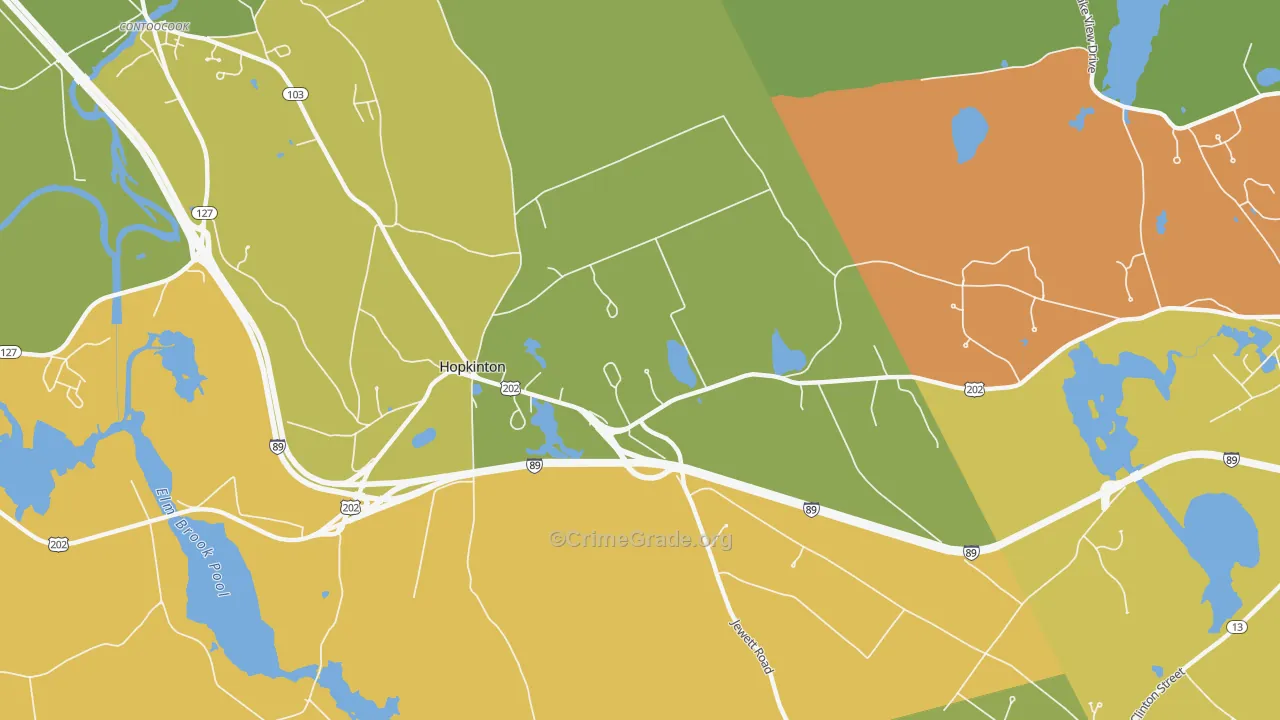 Hopkinton, NH Map of Burglary Rates