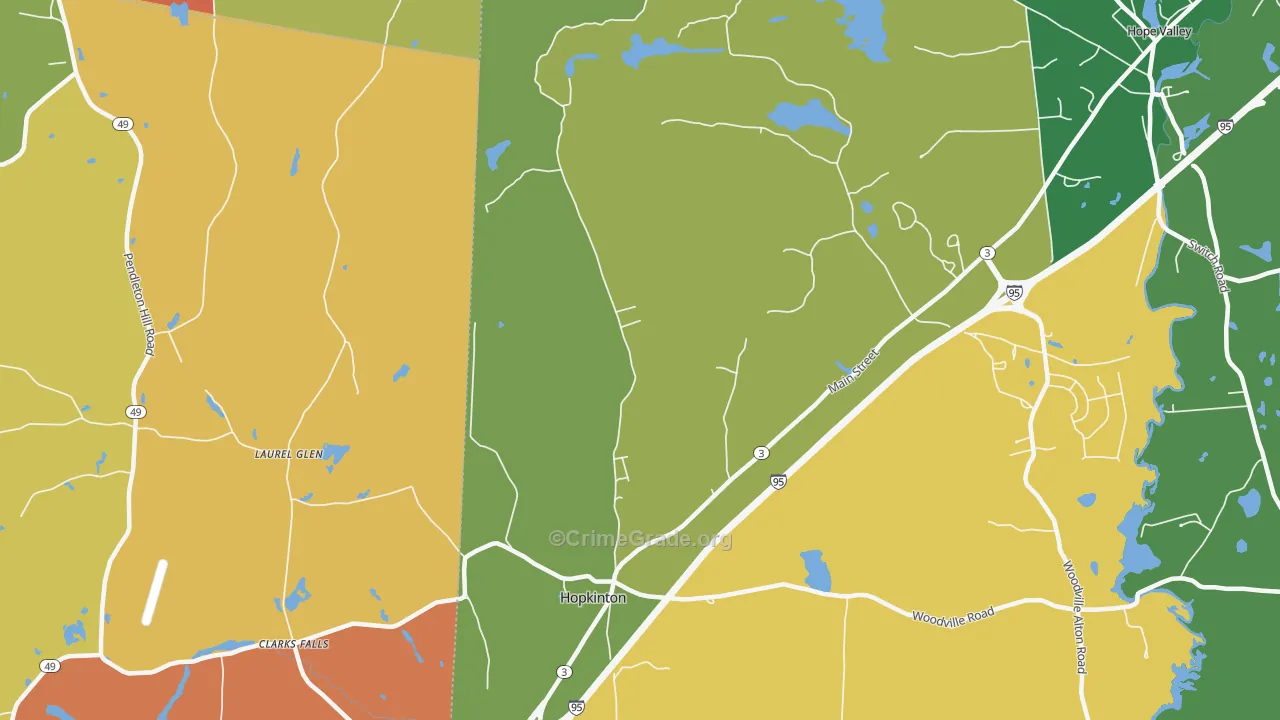 Hopkinton, RI Map of Burglary Rates