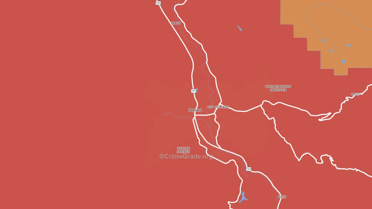 Hopland, CA Map of Burglary Rates