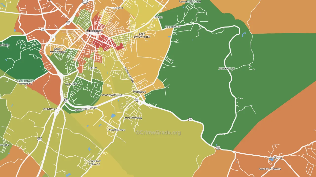 Hopwood, PA Map of Burglary Rates