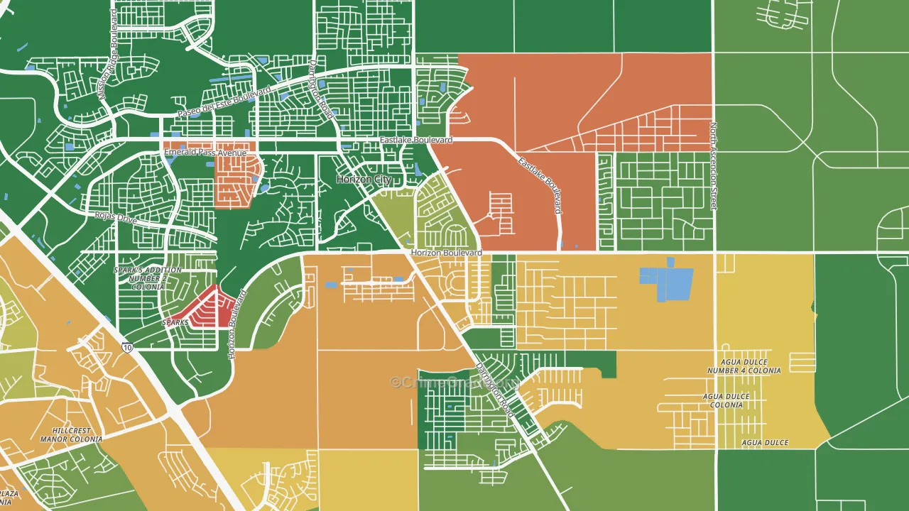 Horizon City, TX Map of Burglary Rates