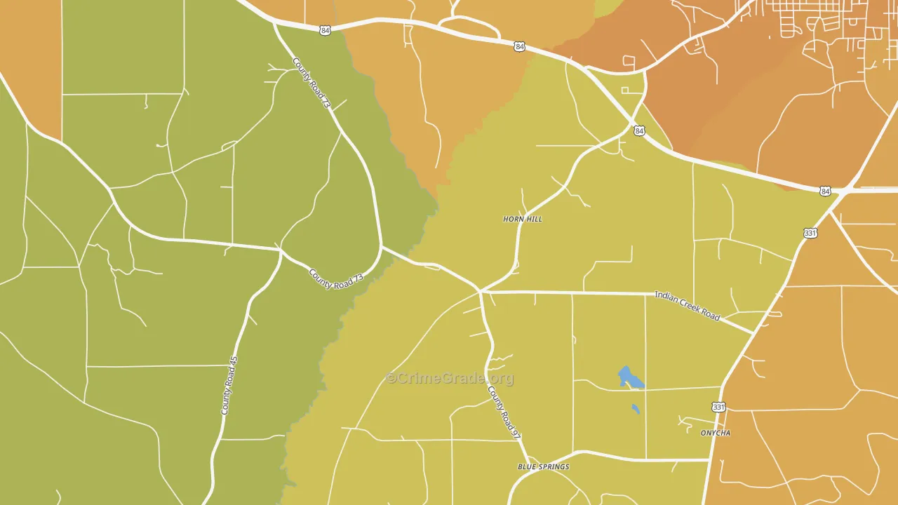 Horn Hill, AL Map of Burglary Rates