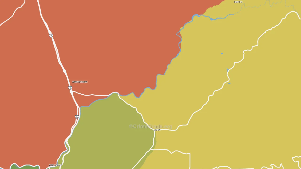 Hornbrook, CA Map of Burglary Rates