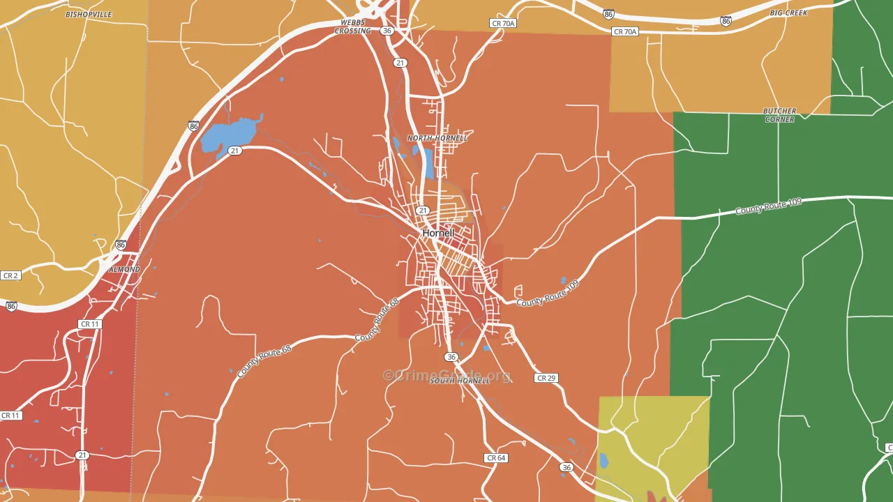Hornell, NY Map of Burglary Rates