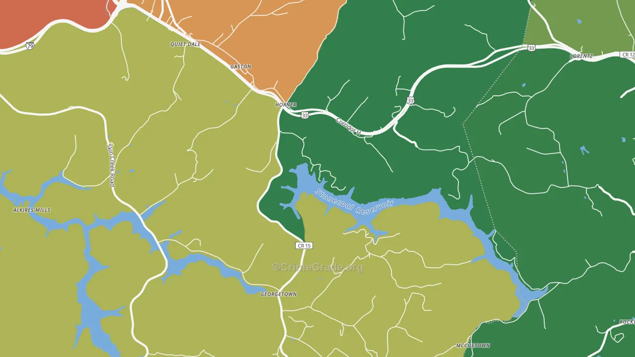 Horner, WV Map of Burglary Rates