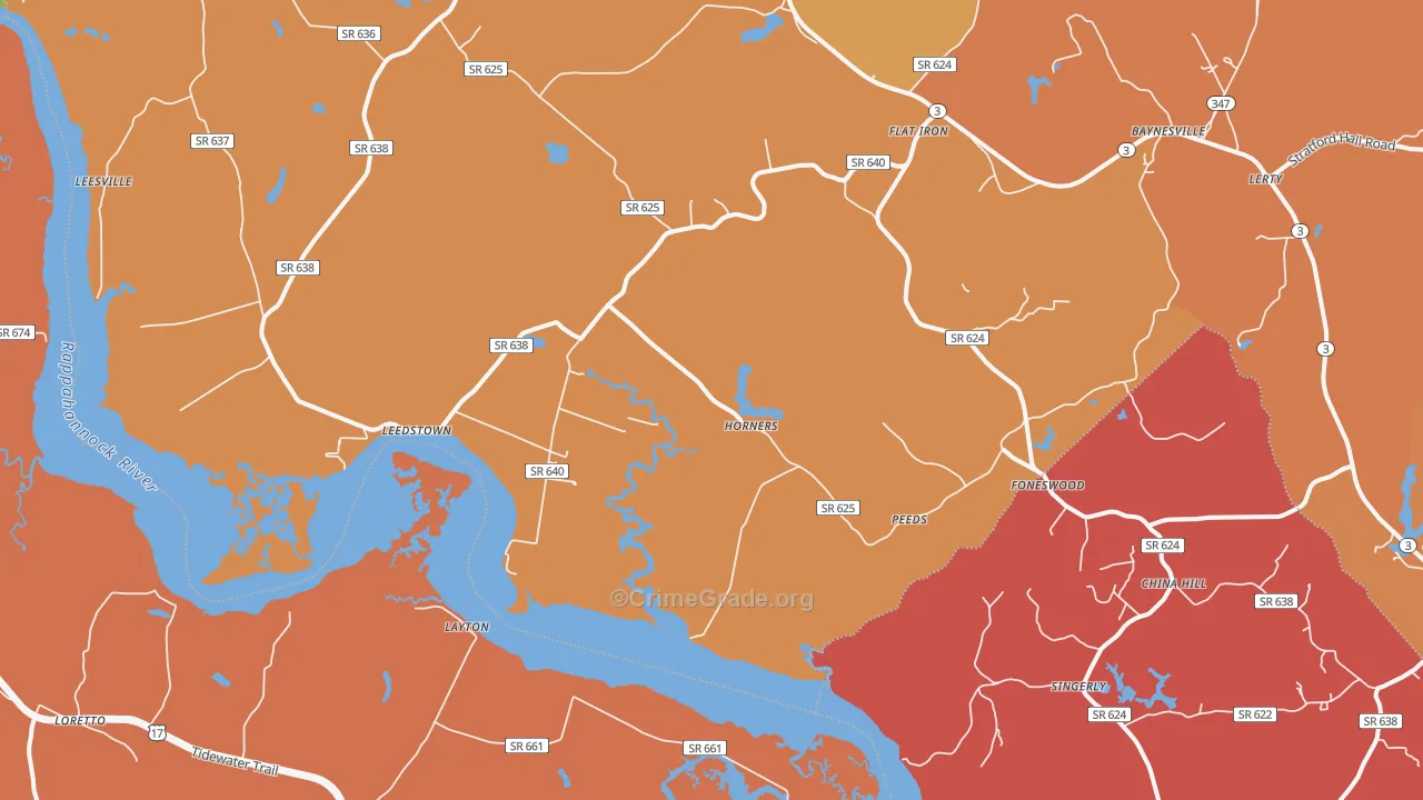Horners, VA Map of Burglary Rates