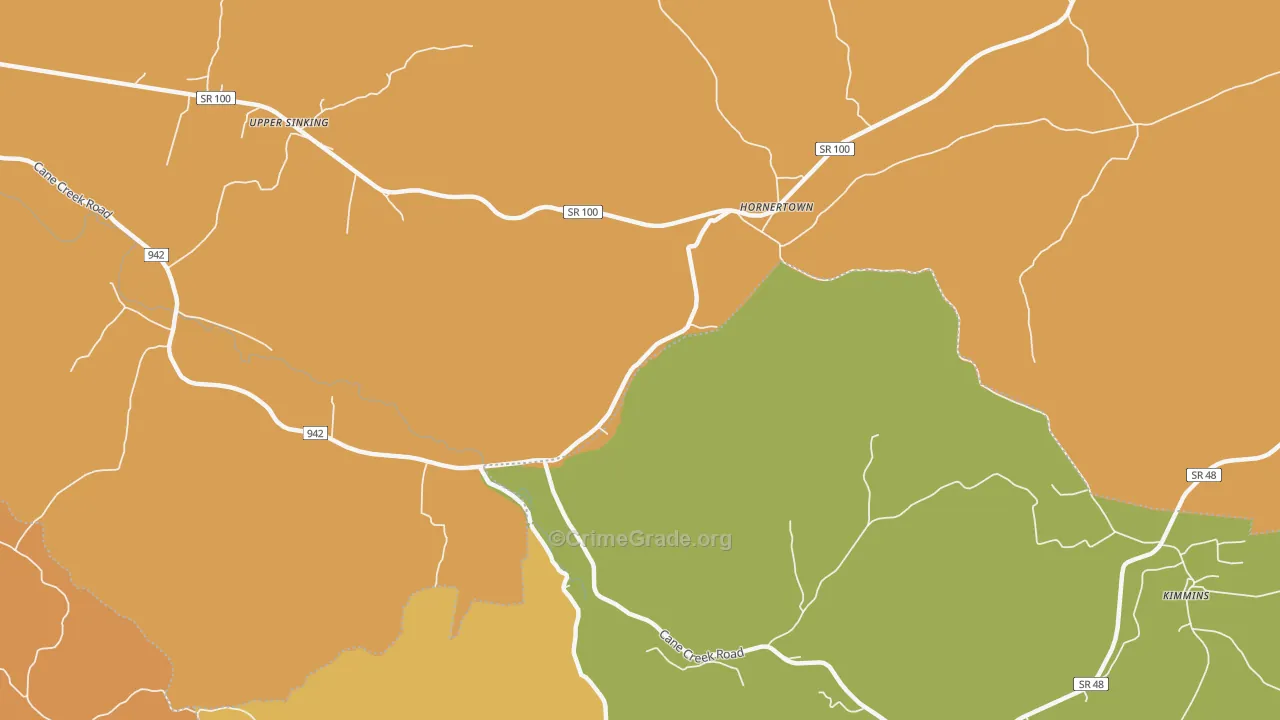 Hornertown, TN Map of Burglary Rates