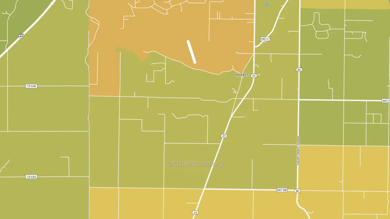 Hornet, MO Map of Burglary Rates