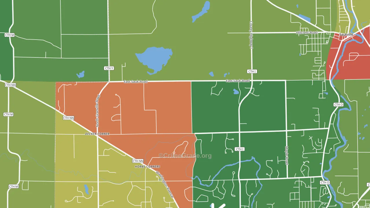 Horns Corners, WI Map of Burglary Rates