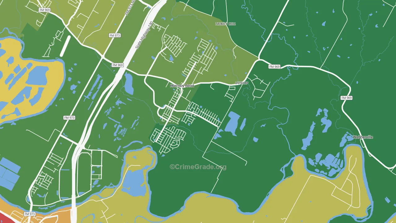 Hornsby Bend, TX Map of Burglary Rates